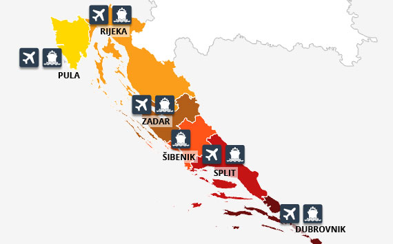 Croatian coast regions map
